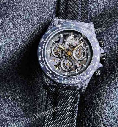 Rolex Daytona Skeleton Face 4802 Movement 46.5g Carbon Fiber Case Yellow Gold Hands Watch